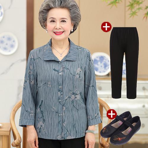 中老年人春秋薄外套女6070岁妈妈服装奶奶装夏装套装老人衣服80